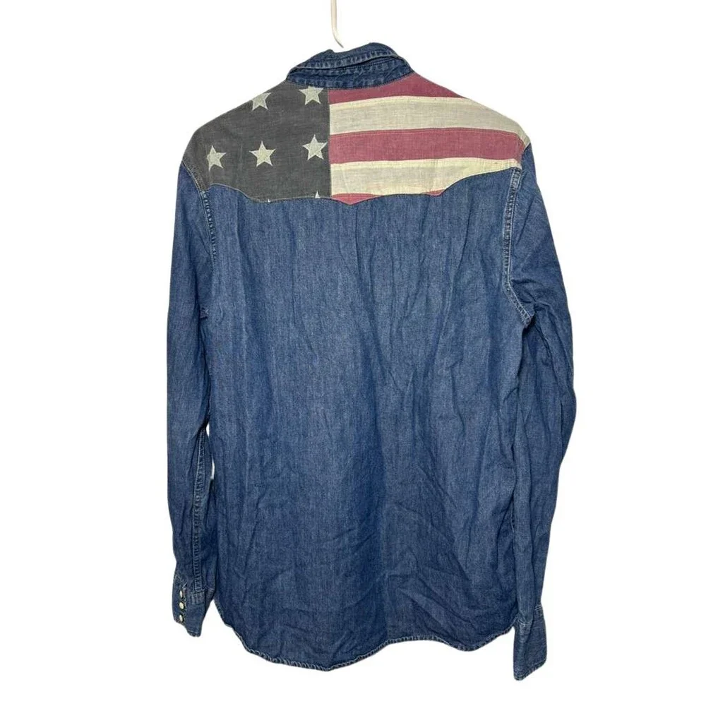 Denim & Supply Ralph Lauren Pearl Snap Button Down Shirt Mens Large Chambray USA - Picture 3 of 4